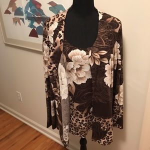 Chico’s Animal Print With Gold Metallic Threads Collarless Blazer/Jacket/Tank